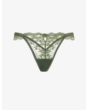 Lounge Underwear Enchant Semi-Sheer Stretch-Lace Thong - Green