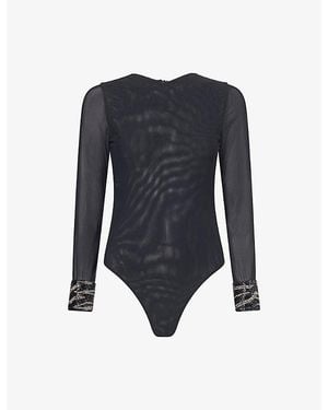 GRACE FAENA The Zebra Mesh Bodysuit - Blue