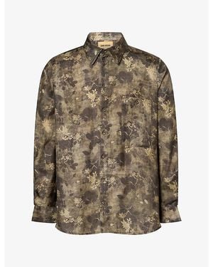 Uma Wang Tab Floral-Pattern Woven Shirt - Green
