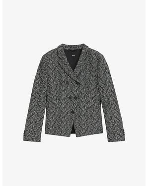 BOSS Double-Breasted Herringbone Cotton-Blend Blazer - Grey