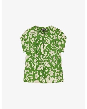 Whistles Floral-Print Short-Sleeved Woven Blouse - Green