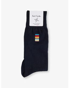 Paul Smith Embroidered Stripe Stretch Cotton-Blend Socks - Blue