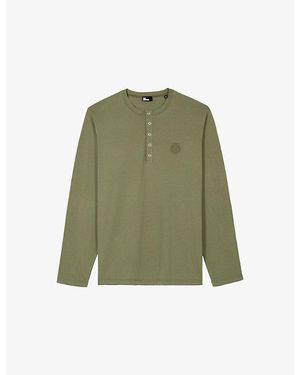 The Kooples Brand-Embroidered Henley-Collar Cotton-Jersey T-Shirt - Green