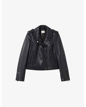 Claudie Pierlot Zip-Up Regular-Fit Leather Biker Jacket - Blue