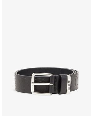 DIESEL B-Fsl Outline Embossed-Lettering Leather Belt - Black