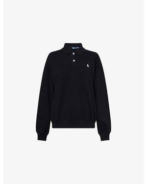 Polo Ralph Lauren Brand-Embroidery Long-Sleeves Cotton-Blend Polo Sweatshirt - Black