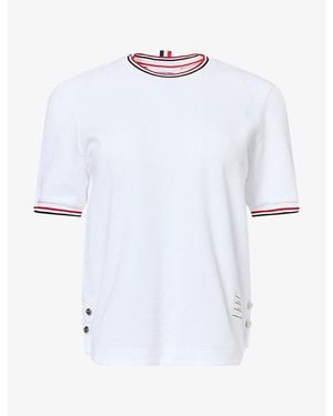 Thom Browne Contrast-Stripe Trims Cotton Piqué Top - White