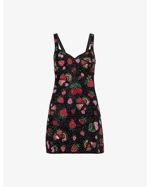 Oceanus Fruits Beaded Mini Dress - Black