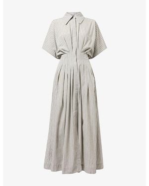 Palmer//Harding Courage Striped Woven Midi Shirt Dress - Grey