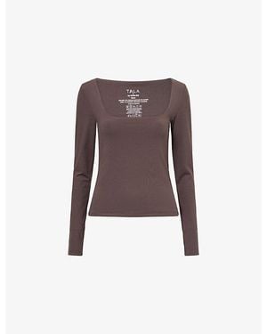 WE Are Tala 365 Square-Neck Long-Sleeve Stretch-Jersey Top - Brown