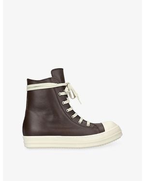 Rick Owens Grained Leather High-Top Trainers - Brown