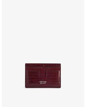 Tom Ford Croc-Embossed Leather Card Holder - Red