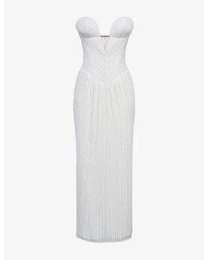 House Of Cb Valeriana Micro-Pleat Woven Maxi Gown - White