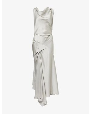 Victoria Beckham Posy Twisted-Shoulder Satin Midi Dress - Grey