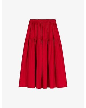 Maje Gathered Tiered Stretch-Cotton Midi Skirt