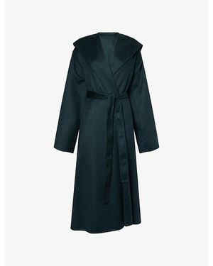 Alaïa Hooded Wrap Cashmere Coat - Blue