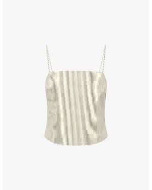 4th & Reckless Elina Cotton Striped Tie-Back Crop Top - White