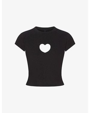 Skims Worn-In Heart Baby Cotton-Jersey T-Shirt - Black