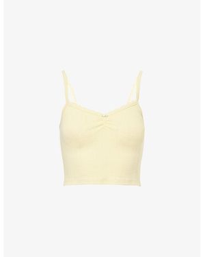 Lounge Underwear Pointelle Cropped Stretch-Cotton Cami Pajama Top - Yellow