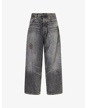 Balenciaga Tattoo Baggy Wide-Leg Denim Jeans - Grey