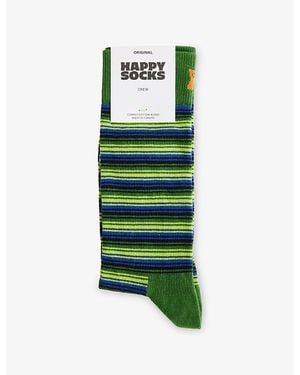 Happy Socks Striped Cotton-Blend Crew Socks - Green