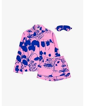 Ro&zo Abstract-Print Short Cotton Pyjama And Eye Mask Set - Purple