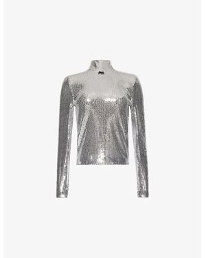 ROTATE BIRGER CHRISTENSEN Funnel-Neck Long-Sleeve Sequin Top - Grey