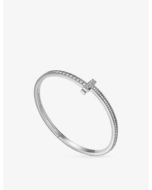 Tiffany & Co. Tiffany T T1 Narrow Medium 18Ct- And 2.22Ct Pavé-Diamond Hinged Bangle - Metallic