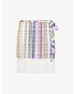 Missoni Fringed Wrap-Round Knitted Mini Skirt - White