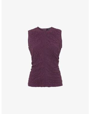 Whistles Round-Neck Sleeveless Textured Stretch-Cotton Tank - Purple