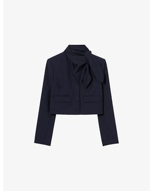 Claudie Pierlot Scarf-Collar Cropped Wool-Blend Jacket - Blue