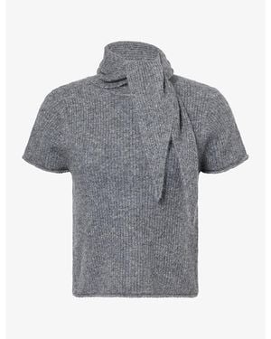 ME+EM Detachable-Scarf Zip Alpaca-Blend Top - Grey