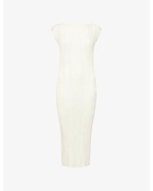 Issey Miyake Sleeveless Pleats Knitted Midi Dress - White