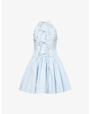 Amy Lynn Raffaella Halterneck Cotton-Poplin Mini Dress - Blue
