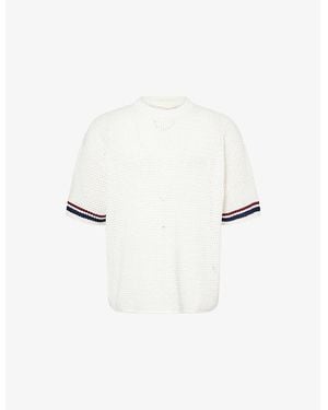 The Couture Club Striped Crochet Knitted Top - White