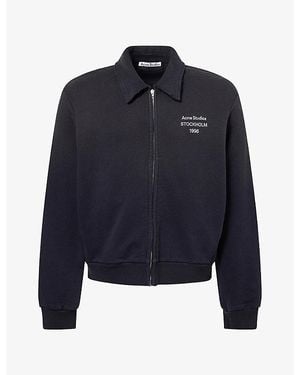 Acne Studios Logo-Print Zip-Up Cotton-Blend Sweatshirt - Blue
