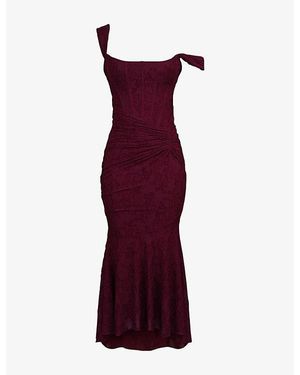House Of Cb Cesca Floral-Lace Corset Maxi Dress - Purple