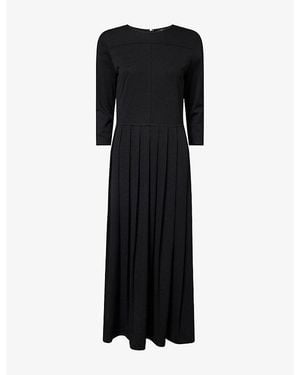 Theory Three-Quarter Sleeve Pleated Woven Midi Dress - Black