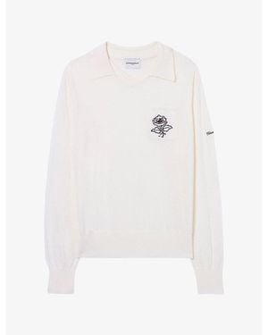 Claudie Pierlot Flower-Embroidered Knitted Wool Jumper - White