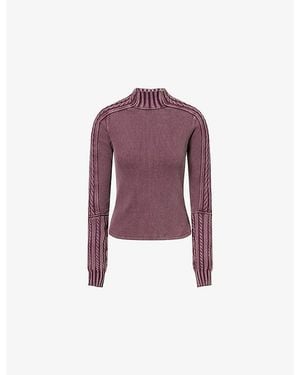 Free People Breezy Swit Turtleneck Stretch-Cotton Top - Purple