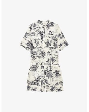 Zadig & Voltaire Cook Printed Short-Sleeve Cotton Jumpsuit - White