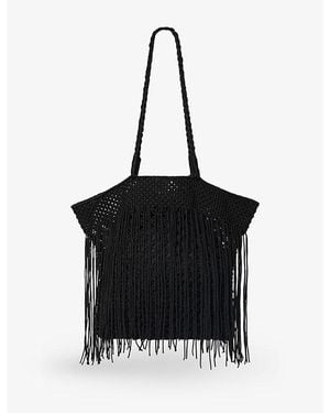 Whistles Fringed Crochet Tote Bag - Black
