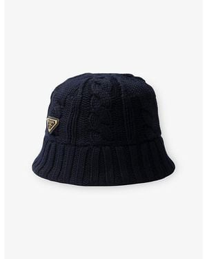 Prada Logo-Plaque Wool Bucket Hat - Blue