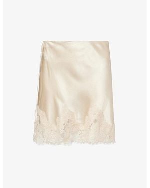 Reformation Carolina Lace-Trim Silk Mini Skirt - Natural