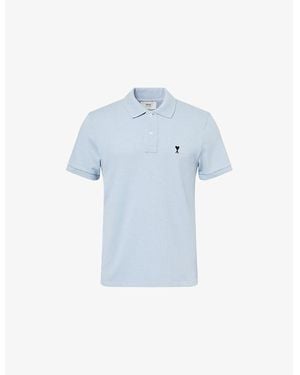Ami Paris Ami De Coeur Short-Sleeve Cotton-Jersey Polo Shirt - Blue