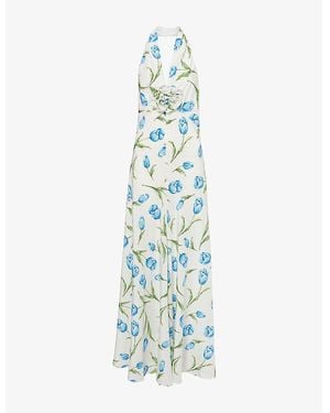 Rodarte Tulip Halterneck Silk Maxi Dress - Blue