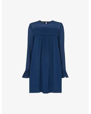 Whistles Jemma Ruched-Panel Woven Mini Dress - Blue