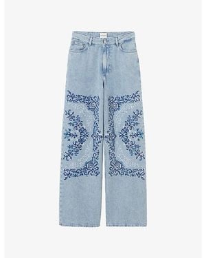 Claudie Pierlot Wide-Leg Embroidered Denim Jeans - Blue