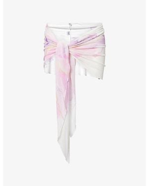 Gracejacob Falling Petal Printed Mesh Sarong Skirt - Pink