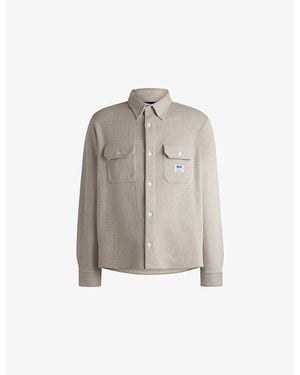HUGO Brand-Patch Waffle-Texture Cotton-Blend Shirt - Multicolour